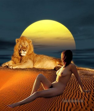 Löwe und Schönheit Originale Körperbilder Ölgemälde